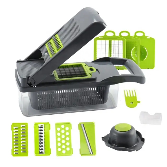 Biumart 12 in 1 Multifunctional Vegetable Cutter Manual Vegetable Chopper Machine Kitchen Accessories Tools with Container