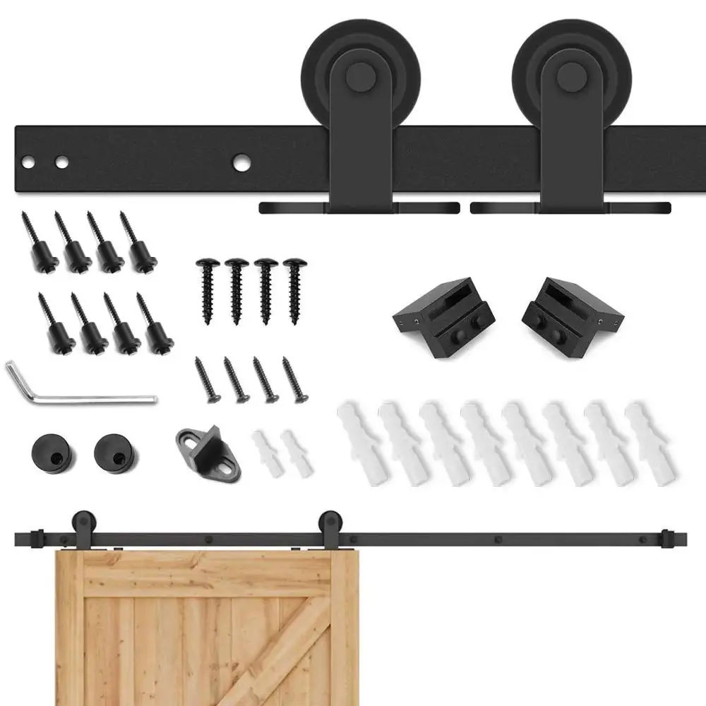 Kit Sliding Barn Door Hardware Heavy Duty Set Cabinet Industrial Bypass Double Iron for Wood Door Carbon Steel HL-A003