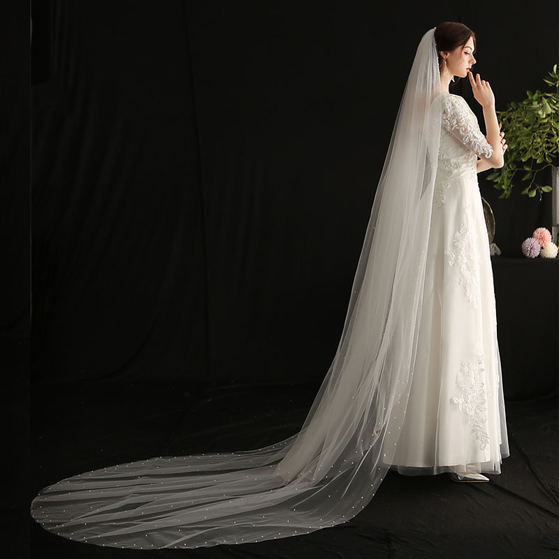 Свадебная фата SLBRIDAL с кружевными краями и жемчугом, свадебная фата с гребнем, белая, свадебные аксессуары для невесты, женское Бракосочетание