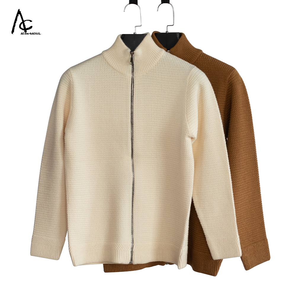 Most Fashion Mens Custom Loose Long Sleeve Zipper Cardigan Stand-up Collar Sweater For Man