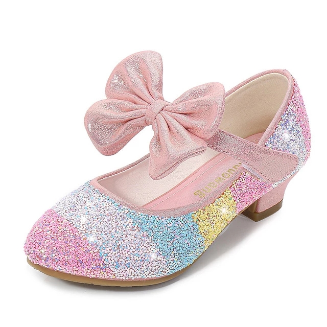 LZH Girls Dress Shoes Wedding Flower Bridesmaids Heels Glitter Princess Shoes for Kids Toddler