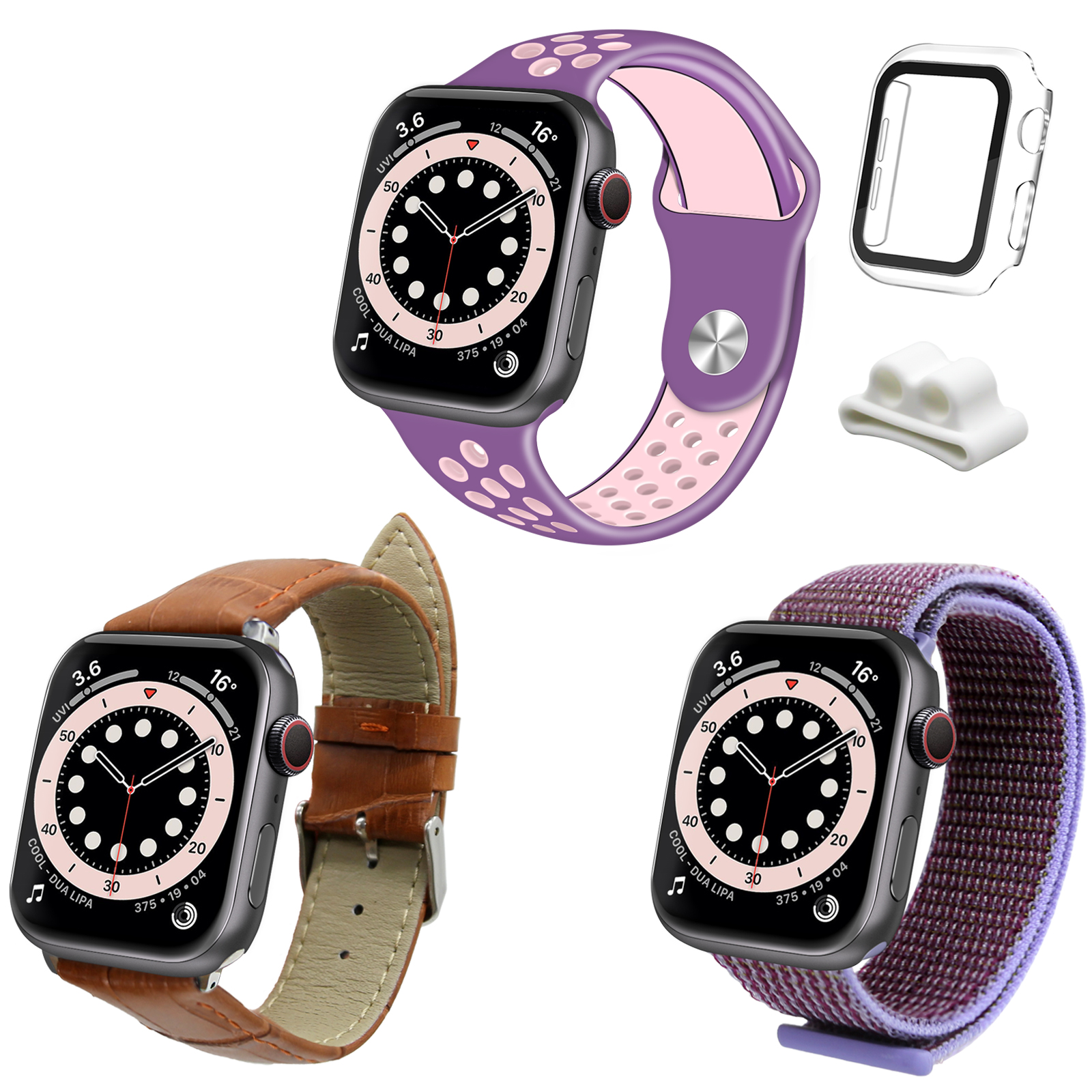 Genuine Leather Replacement Band Compatible with Apple Watch SE Series Brown Band/Silver Adapter