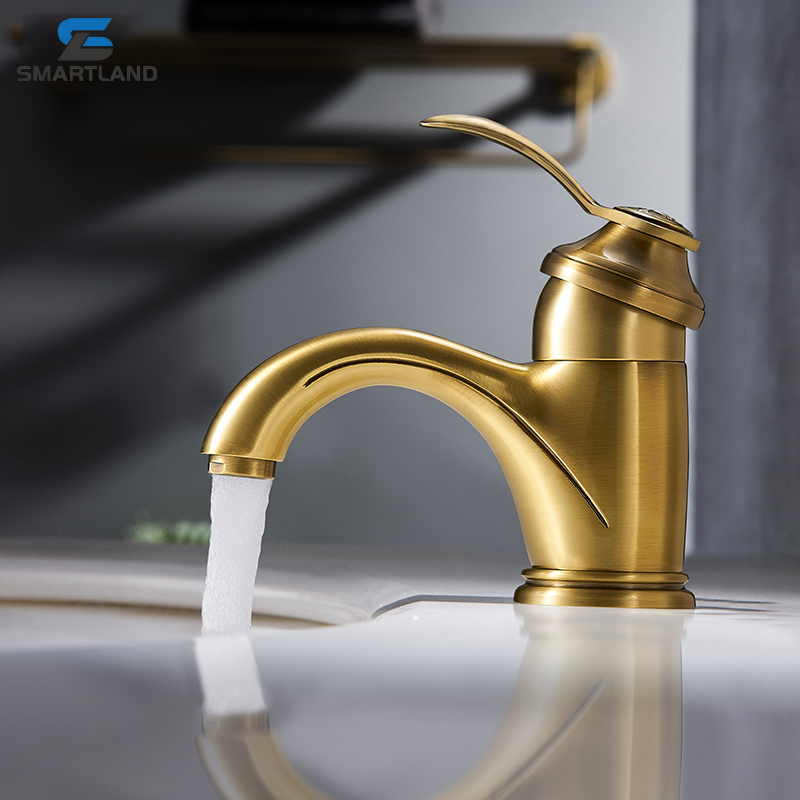 antique gold plated deck mount single handle brass bathroom basin sink faucets