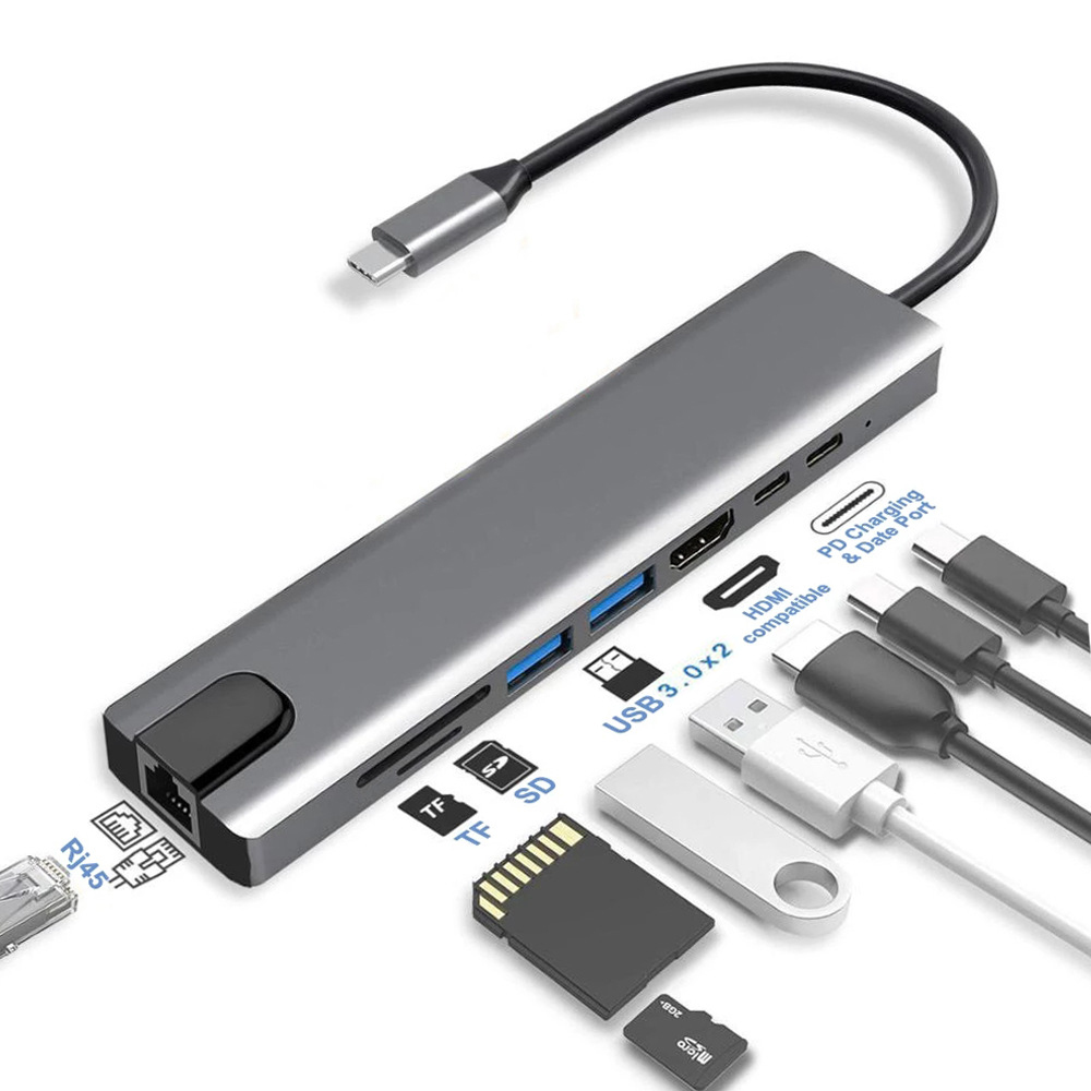 WISTAR Type C концентратор 8 в 1 двойной USB C концентратор Алюминиевый 8-в-1 концентратор