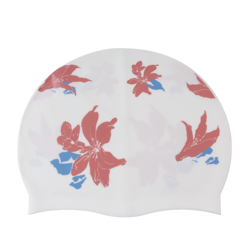 60g Large Printed Flower Swim Caps 100% Silicone Leak Proof Swimming Cap White Custom Logo Low MOQ 1-200