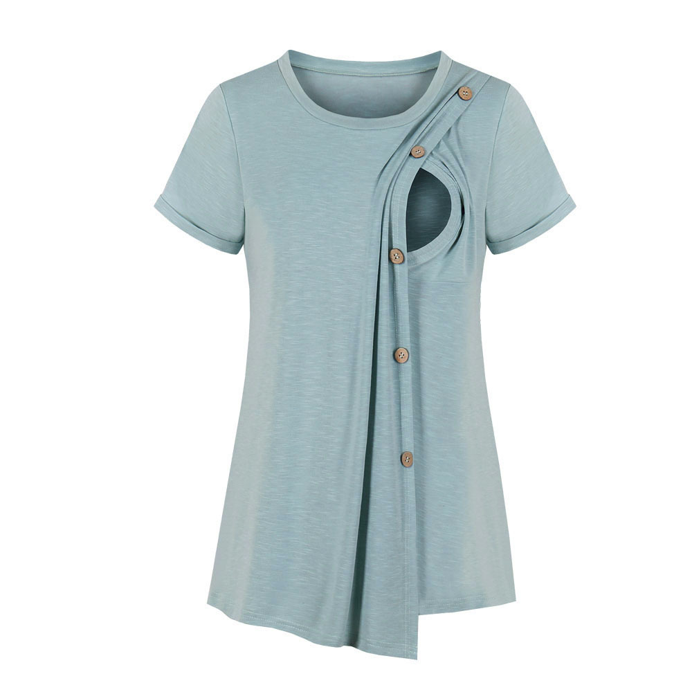 New fashion commuter stitched button solid multicolor Pullover cotton short sleeve Maternity T-Shirt