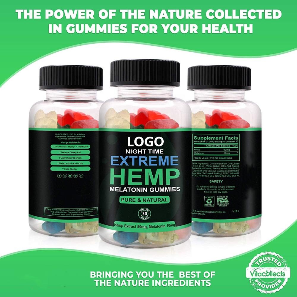 Melatonin Gummies  10mg  Hemp Bears Premium  50mg  Natural Sleep Aid Supplement Herbal gummy