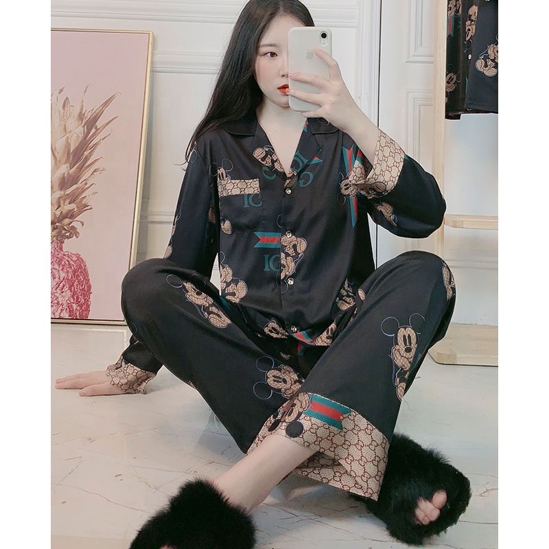 Wholesale cheap elegant women long sleeve 2 piece pajamas women