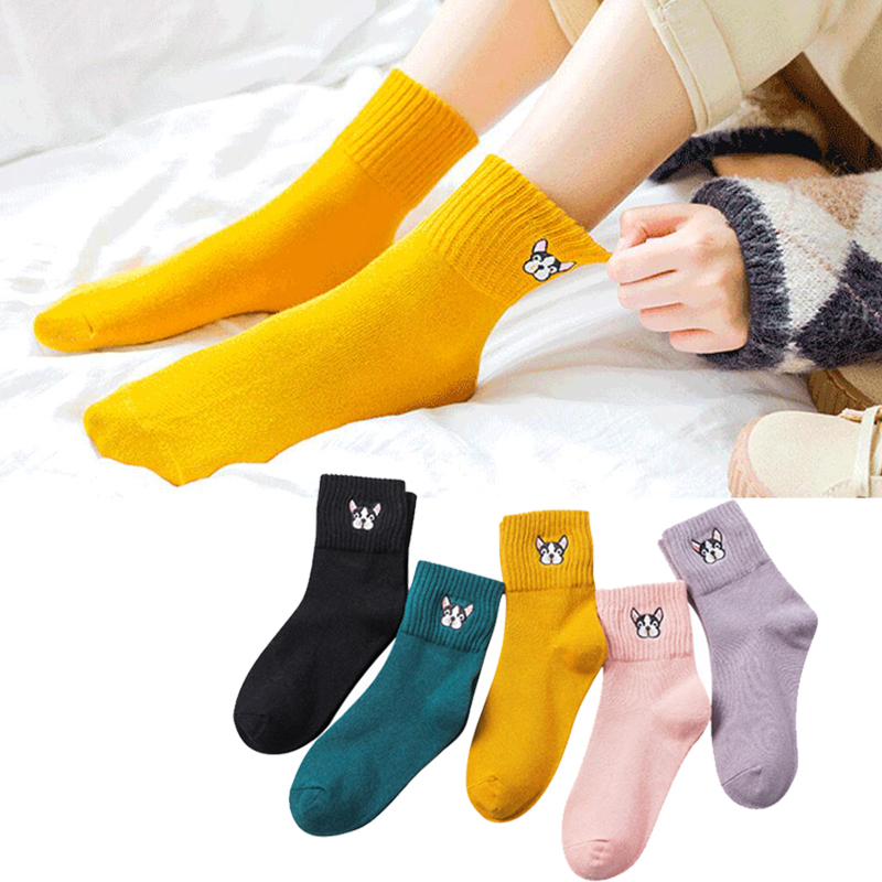 Women socks New cotton The puppy dog embroidery comfortable custom high quality fashion Factory wholesale crew socks