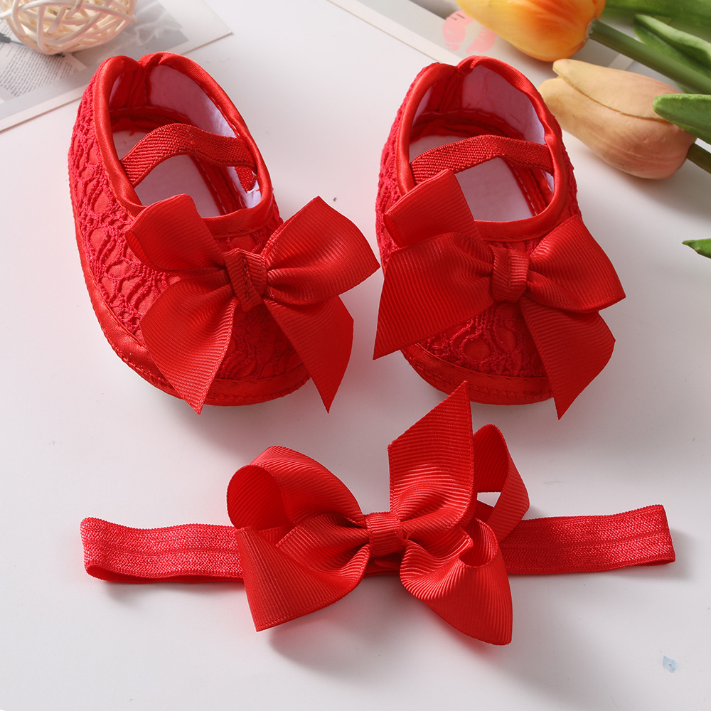 Newborn Baby Princess Shoes with Headbands Baby Girl Bow Birthday Party Shoes Infant Toddler First Walkers