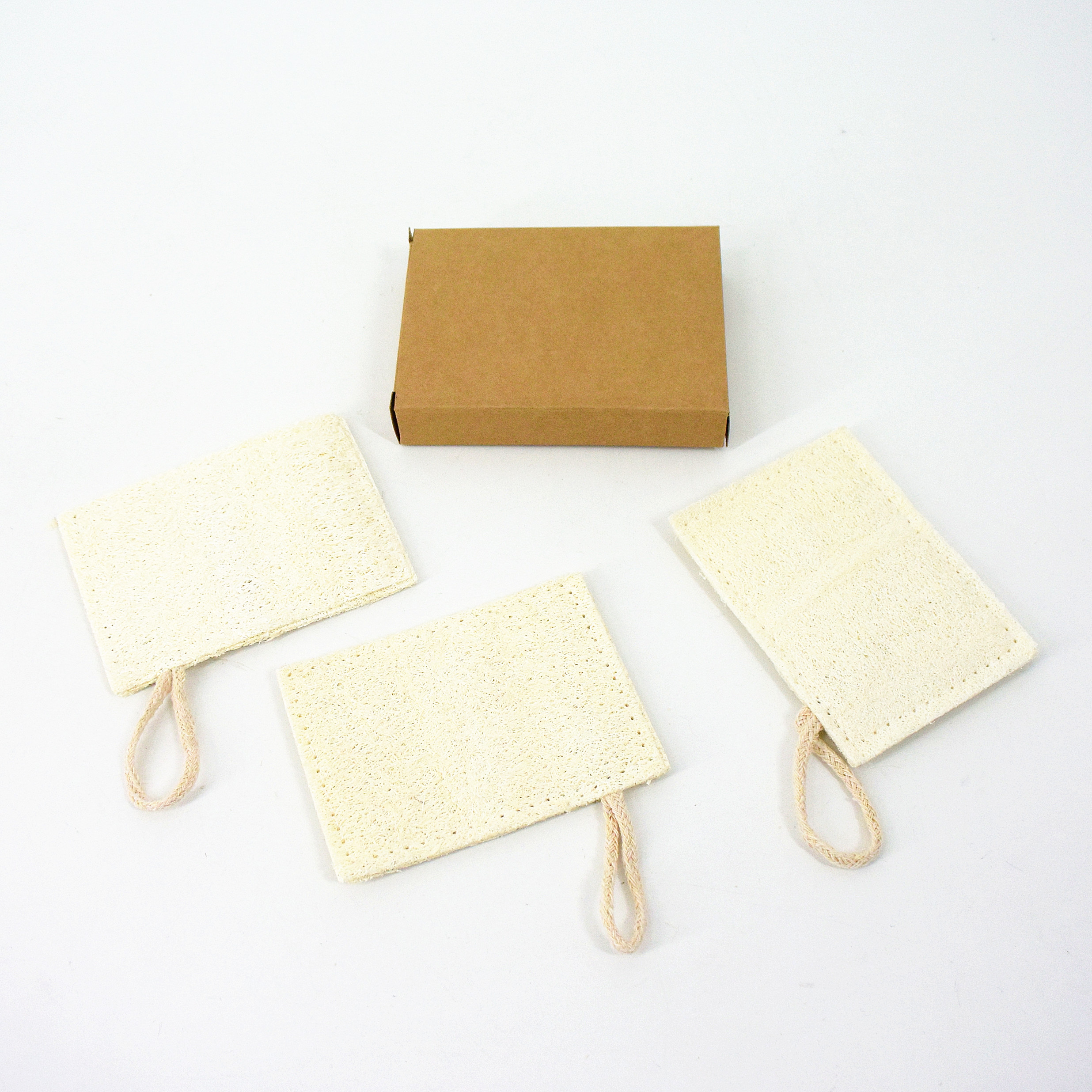 3PK двухсторонняя прямоугольная Губка из люфы с крафтовой упаковкой, скребок, кухонная щетка для чистки, щетка для мытья посуды