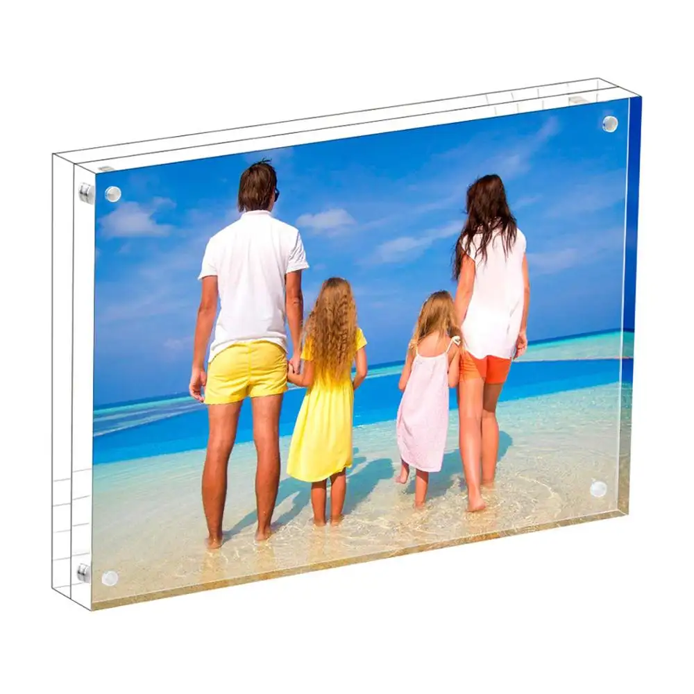 Clear Freestanding 20mm Thickness Magnetic Picture Frames Frameless Acrylic Desktop Display Photo Frame
