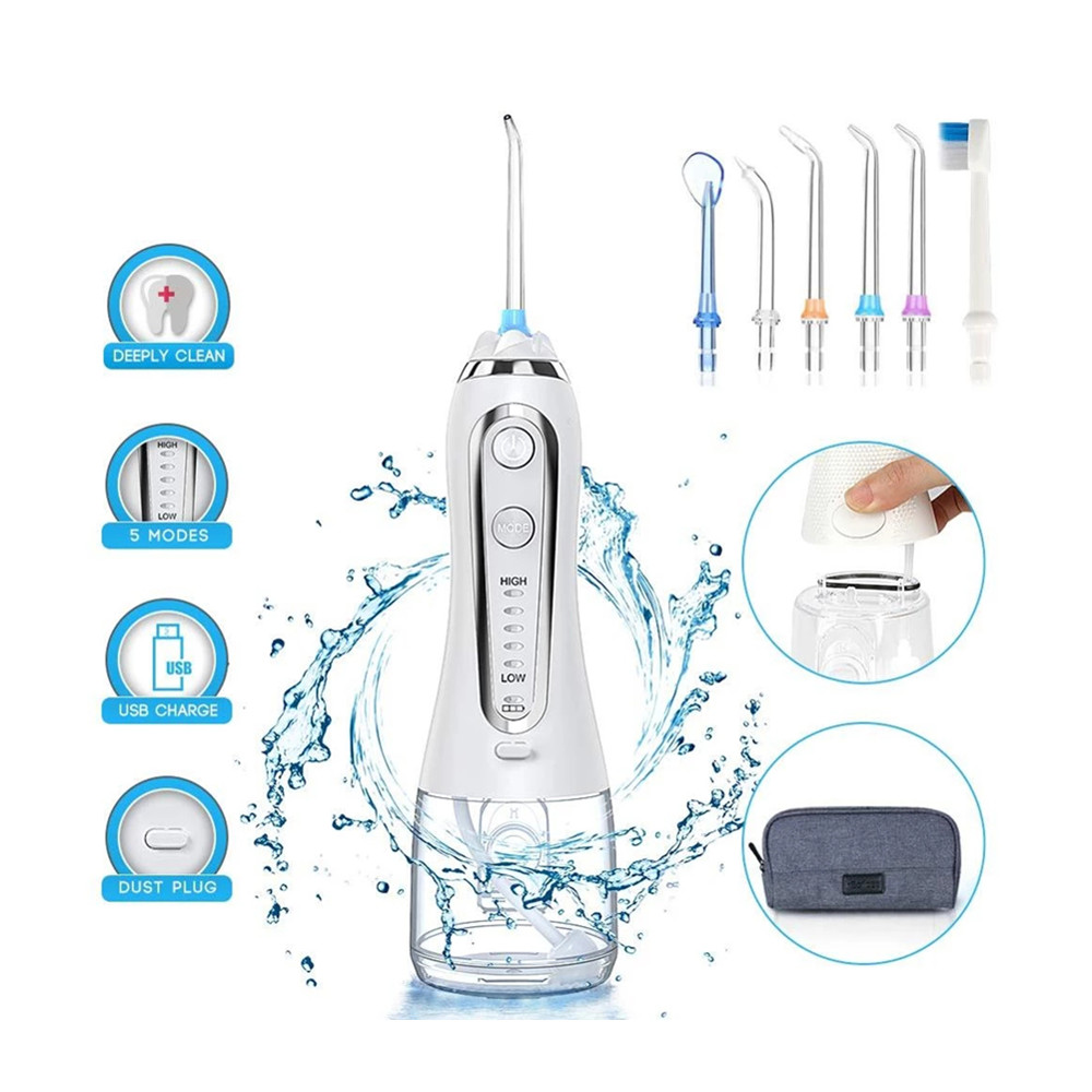 Инновационные продукты 2021 300 мл Съемный резервуар для воды Flosser Стоматологическая ирригатор для полости рта воды ирригатор для полости рта с 5 режимами, 6 сменных Jet