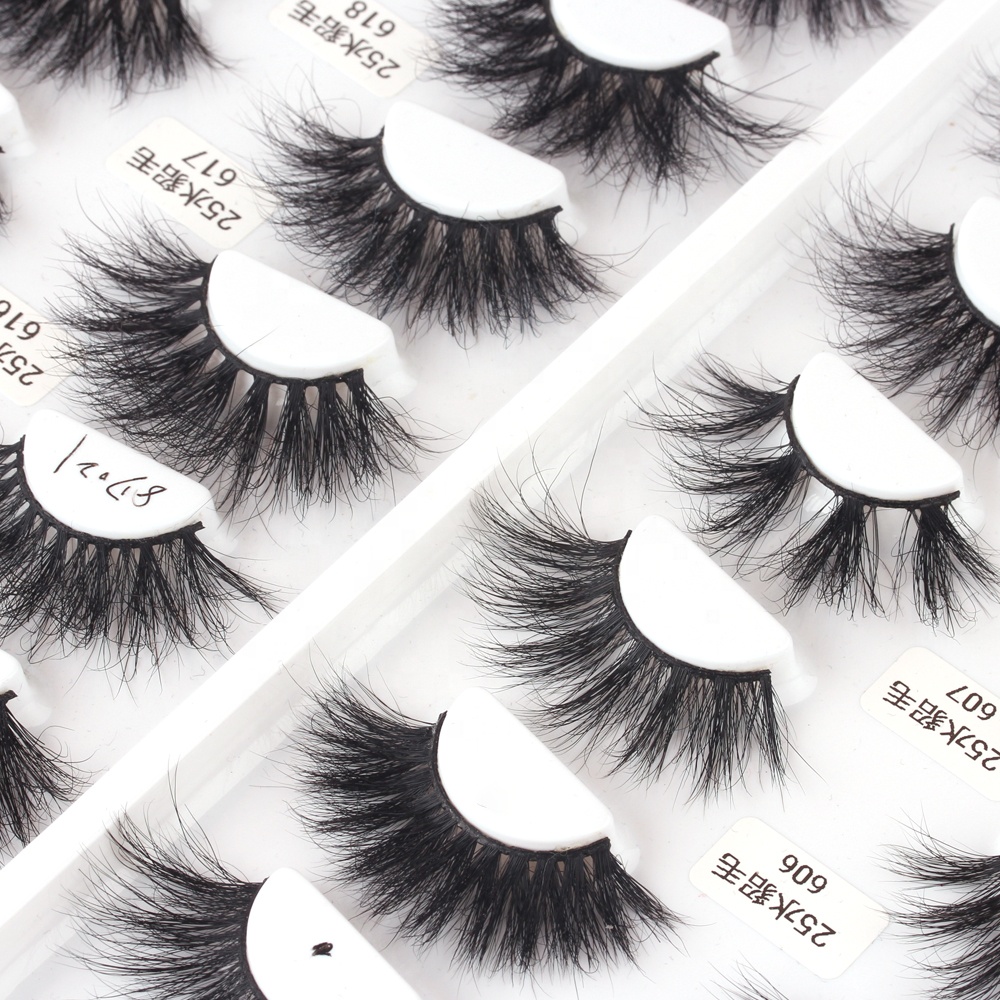 100% Handmade 25mm mink eyelash distributors customized diamond eyelash box packing false 25mm mink eyelashes vendor
