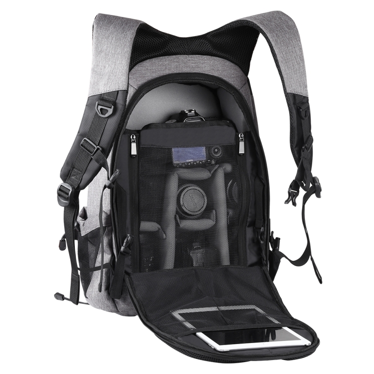 Wholesale OEM PULUZ 3-Fold 14W Solar Power Outdoor Portable Dual Shoulders Backpack Camera Bag with USB Port & Earphone Hole