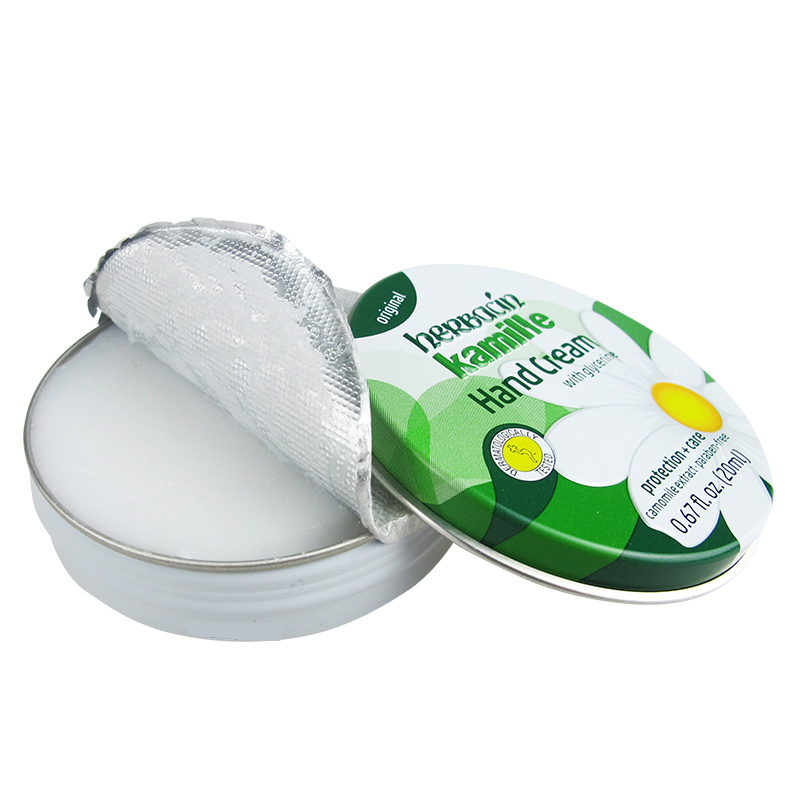 Жестяной крем для рук Herbacin Kamille, 0,67 FL.OZ. Отбеливающий мини-крем для рук с оливковым маслом