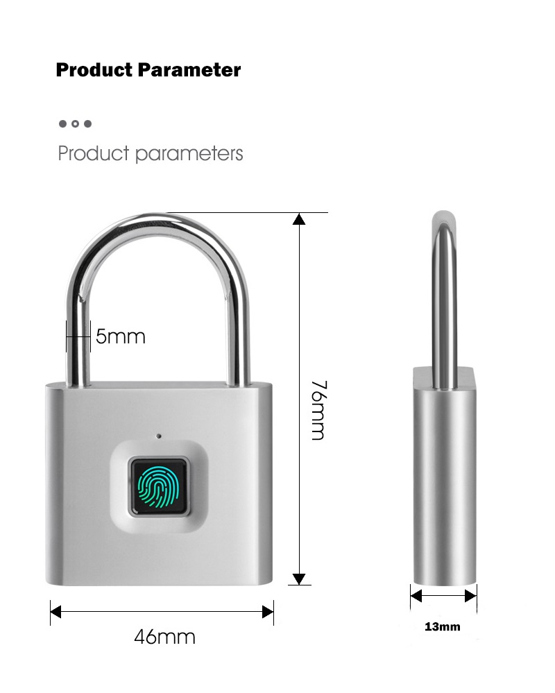 waterproof Usb Charging Small Fingerprint Electronic Lock Safe Padlock Used In Case Bag Backpack Luggage