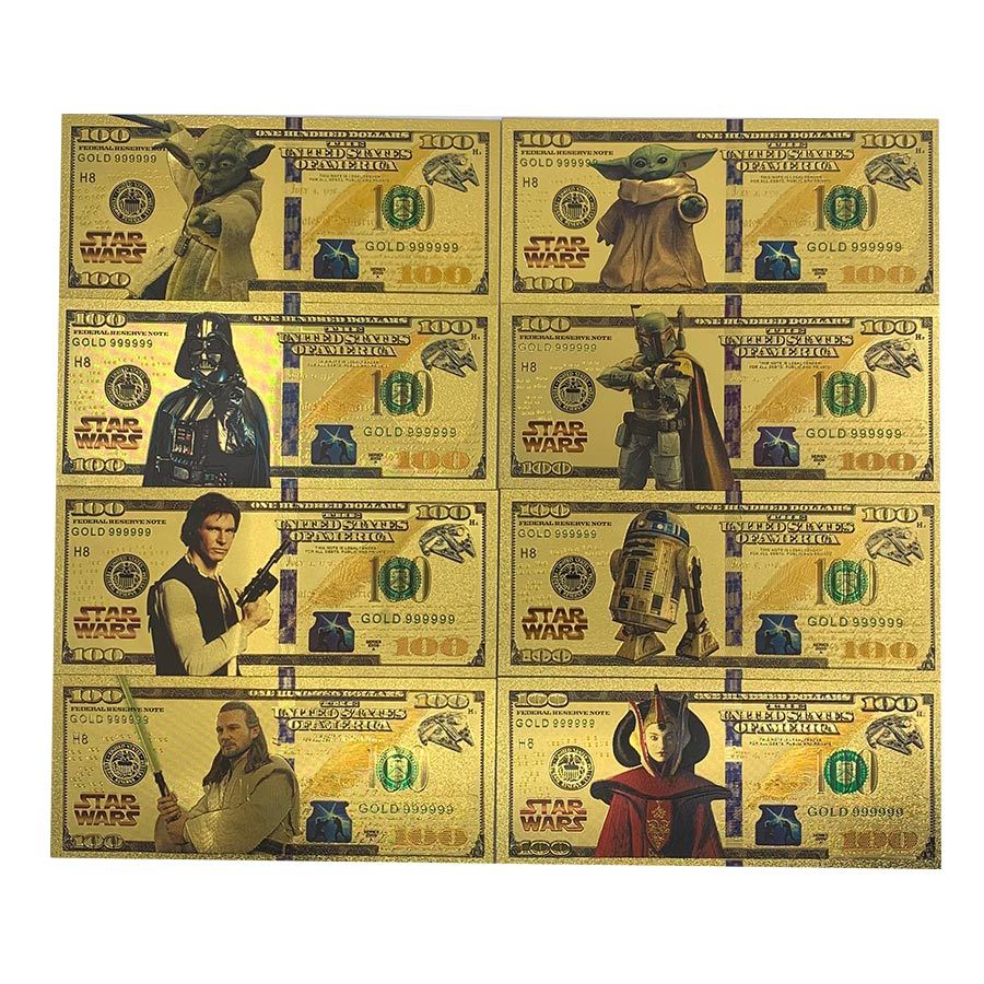 More Types USA Master-Yoda Anakin Famous Movie Star Characters star gold plastic Banknote Wars Cards For Fans Collection Gift