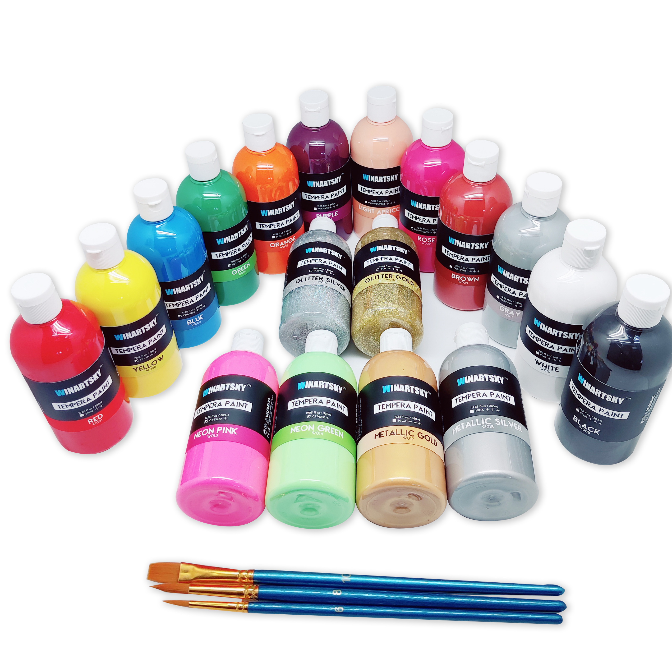 Washable Tempera Paint for Kids 18 Colors  380ML Each  Liquid Poster Paint with 3 brushes