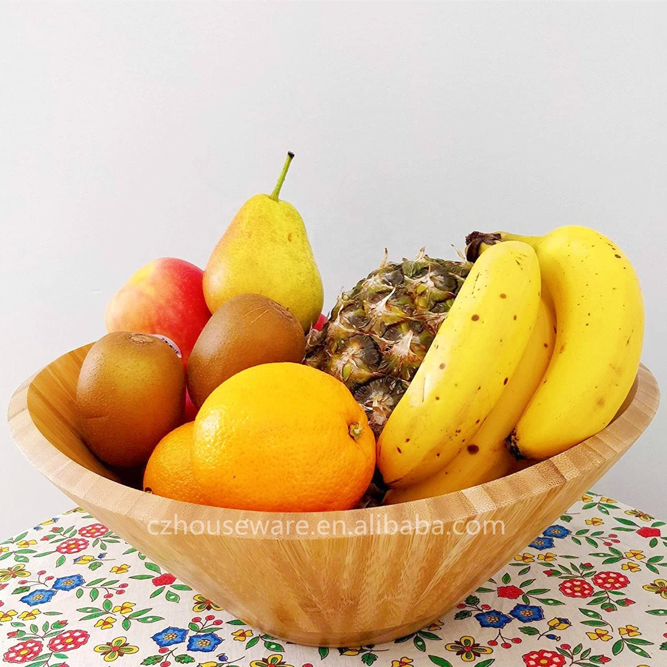 Premium Quality Large Capacity Bamboo Salad Wave Serving Bowl Fruit Bowl