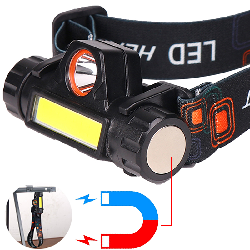 Waterproof Portable Mini Powerful Headlamp с Magnet, COB + Q5, Work Light, 2 Light Mode, rechargeable USB LED Head Torch, Headlamp