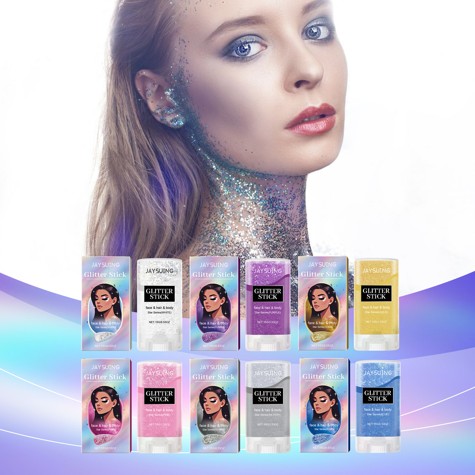 Jaysuing Body Glitter Multi Color Body Glitter Gel Sparking Shimmer Stick