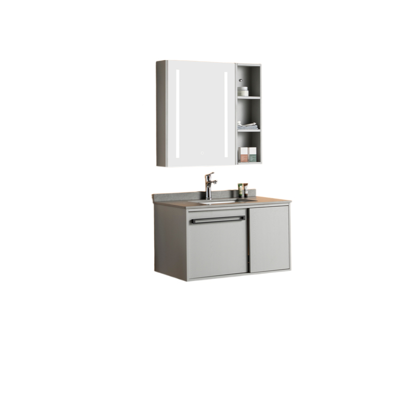 Modern Solid Wood Rectangle Simplicity Gray Vanity Bathroom Mirror Cabinets Modern