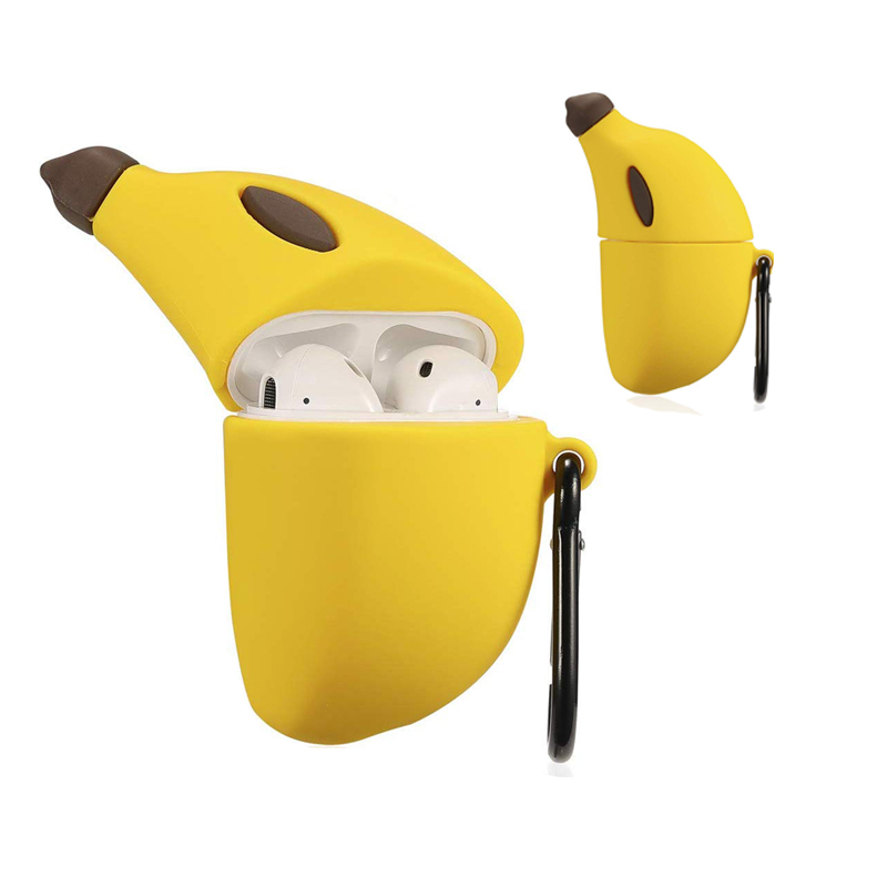3D Cute Cartoon Air pods Cover Soft Silicone Headphone Cases, airpods case banana, Shockproof Protective Case Bag Packing