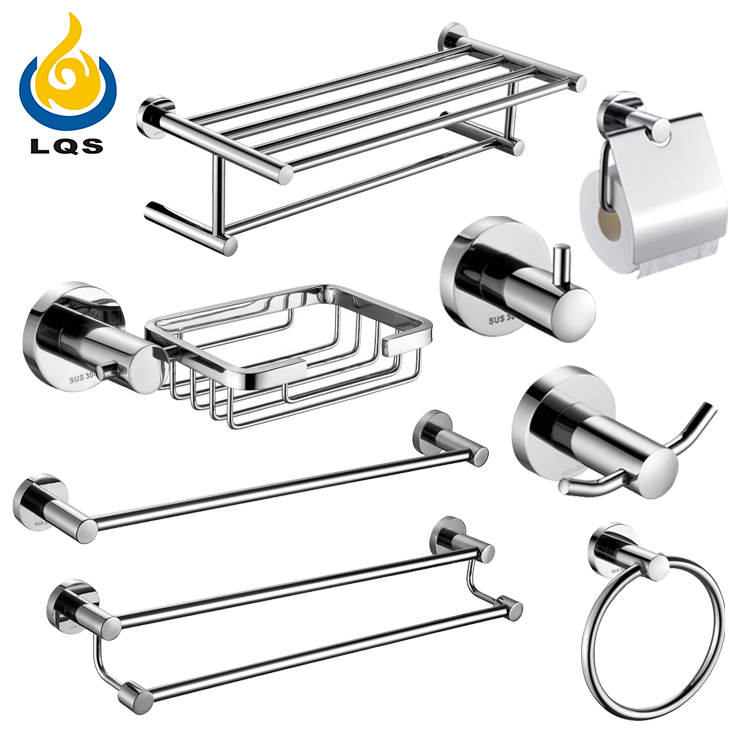 Eight-piece set stainless steel 304 bathroom accessories bath hardware sets for hotel