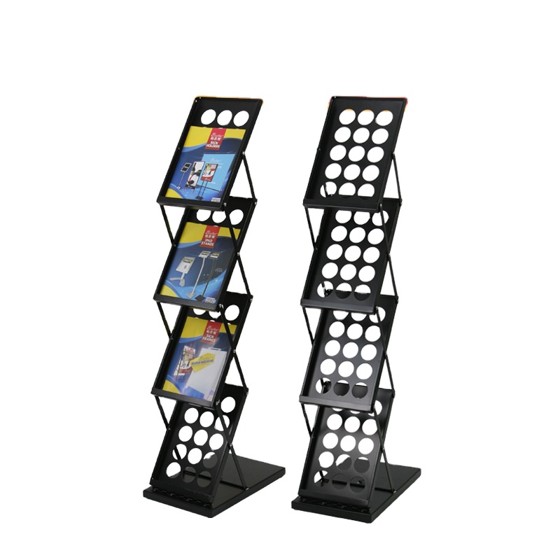 Folding Brochure Display Rack Newspaper Floor Stand Shelf Metal Magazine Holder