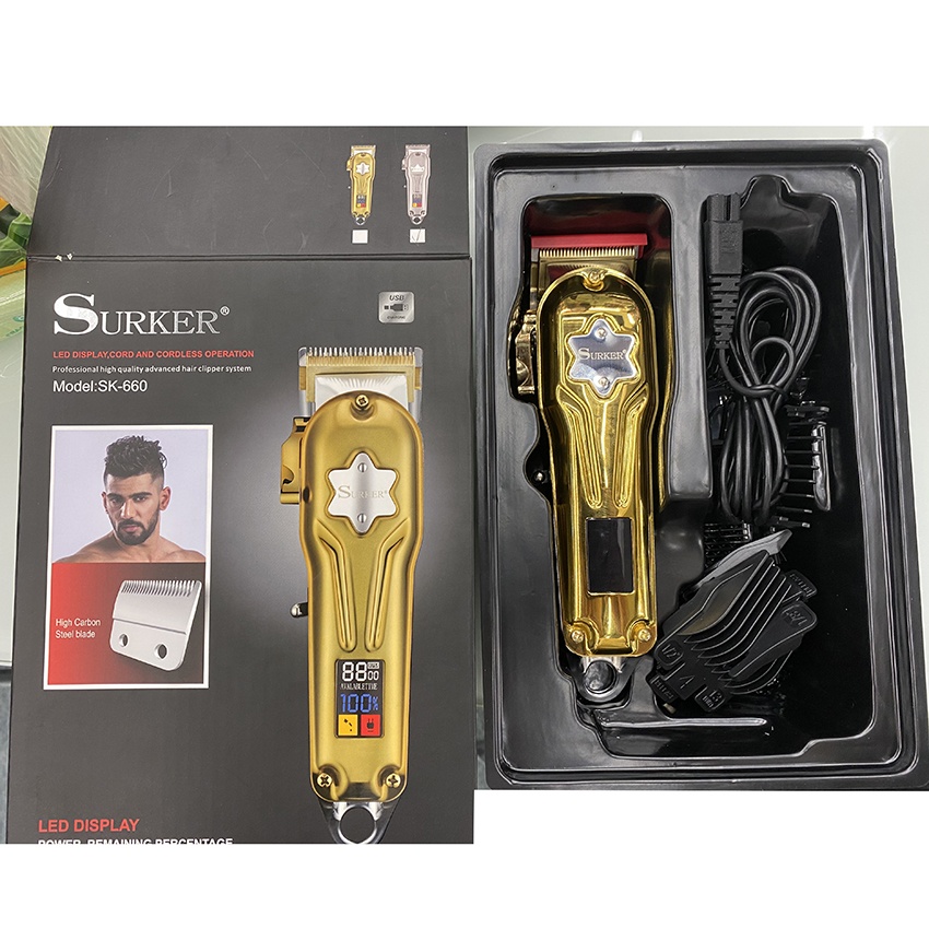 Машинка для стрижки волос Surker SK660, беспроводной бесшумный триммер для бороды, перезаряжаемый