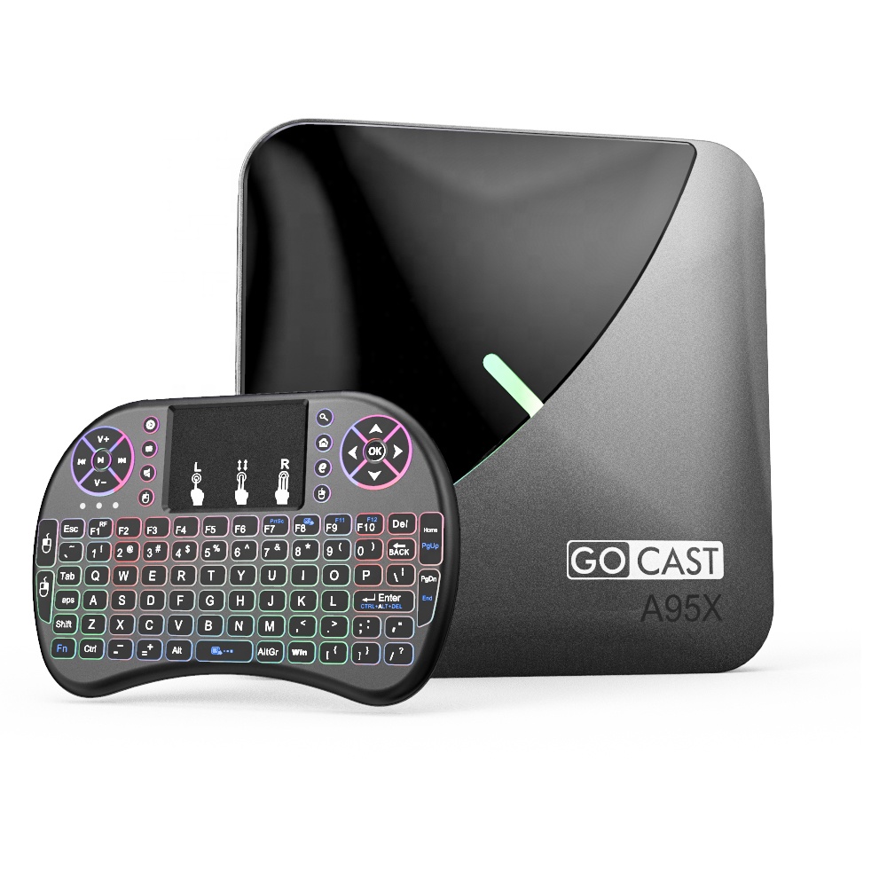 Gocast A95X F3 воздуха 8K RGB свет ТВ приставка Android 9,0 S905X3 4 Гб 64 Гб двухполосный Wi-Fi 4K Netflix android TV Box с клавиатурой