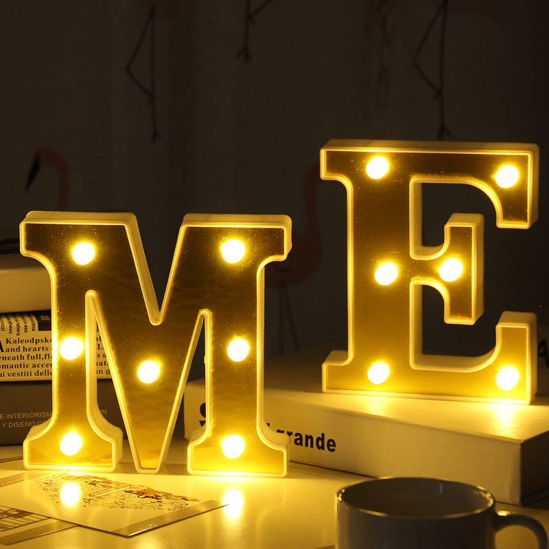 Custom Wholesale Gold Luminous 26 English Led Letter Night Light Alphabet Letter For Birthday With Lights