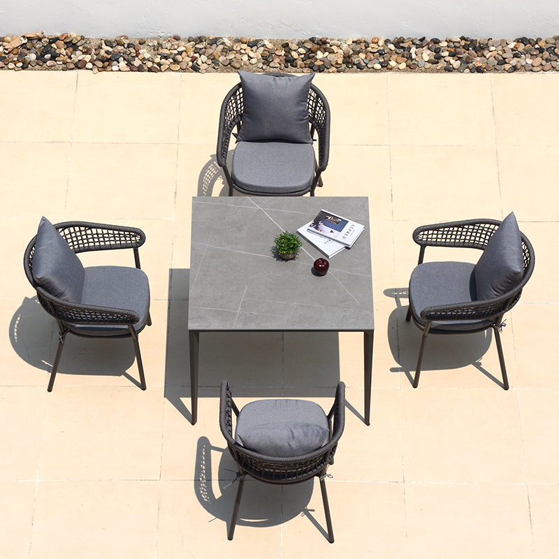 wholesale 6 seaters aluminum alloy frame outdoor furniture table chairs sets patio garden picnic dining set