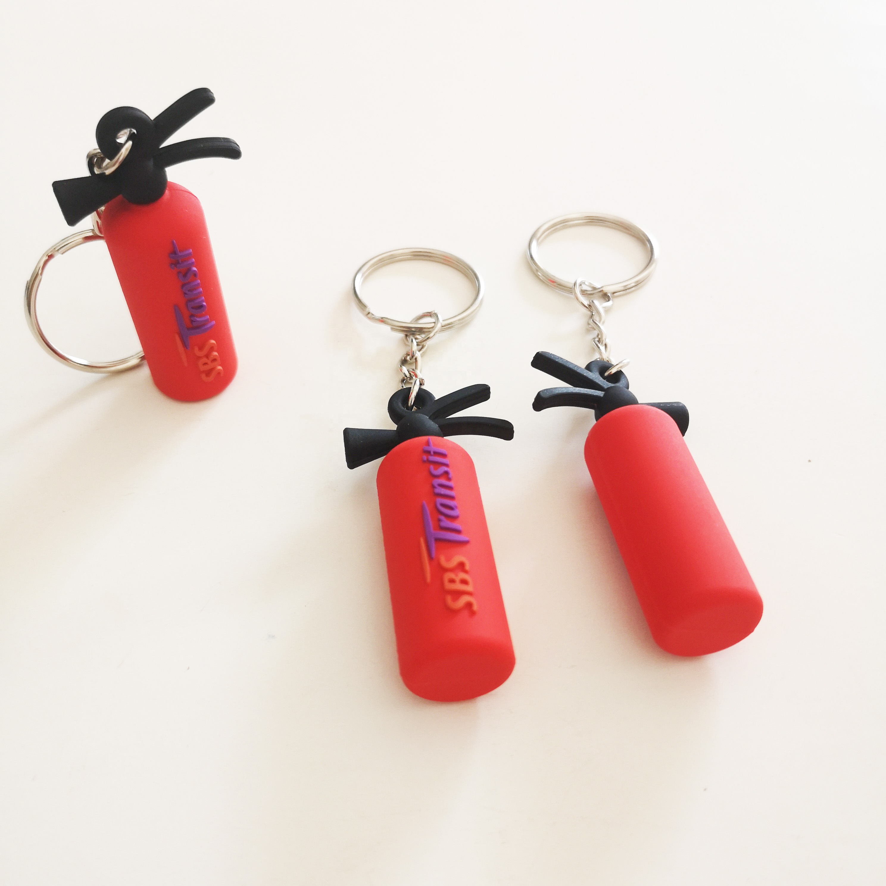 Blank custom LOGO Soft pvc keyring 3D fire extinguisher shape model keychain, key ring, rubber key charm