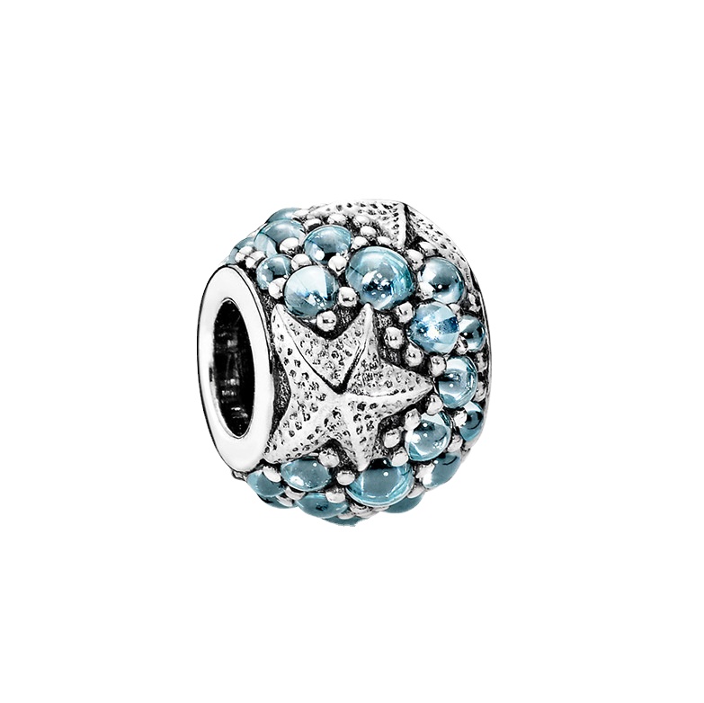 Mysterious Ocean Shining Blue Diamond Seashell Charm Retro Large Hole Spacer Beads Fit charm Bracelet Accessories