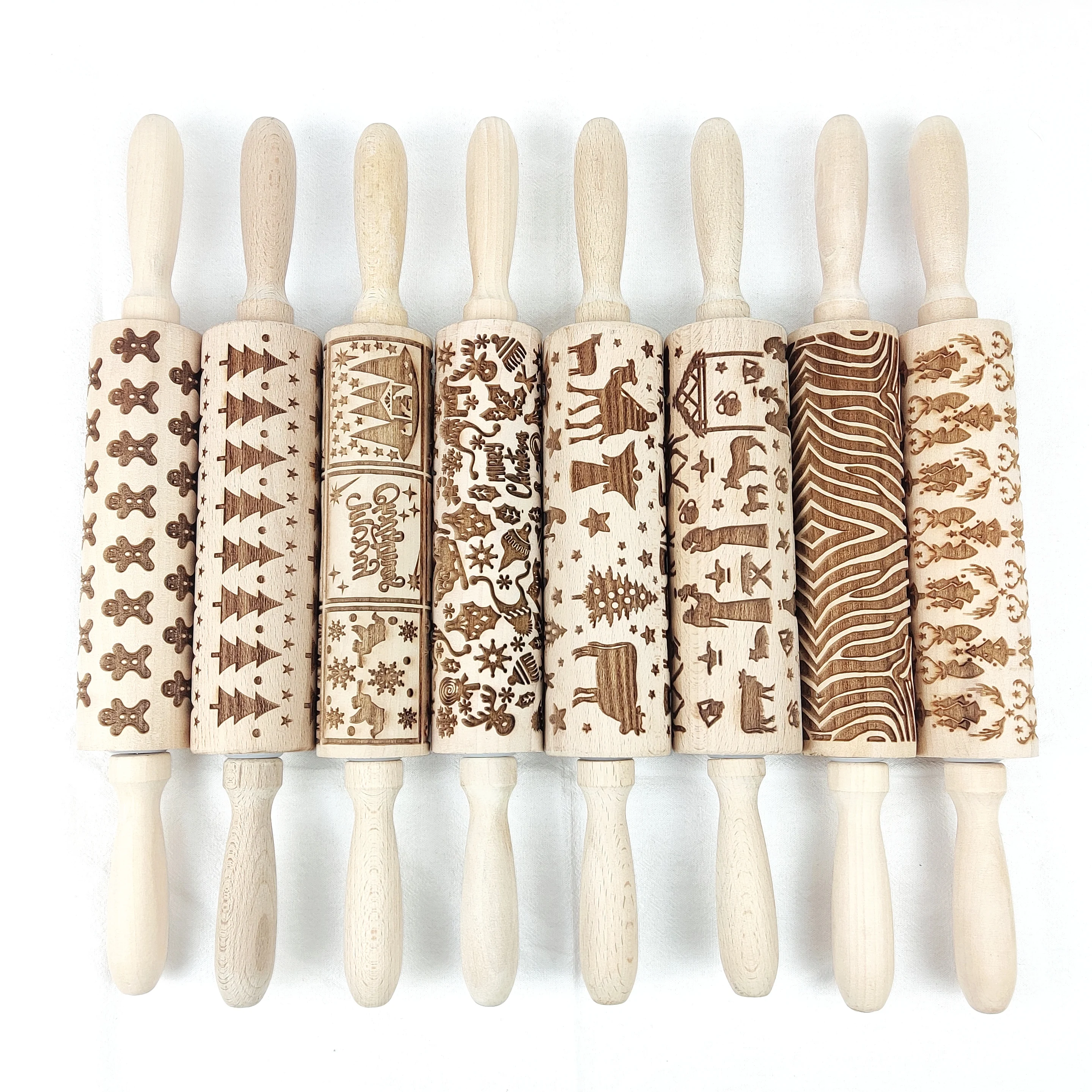 custom logo christmas embossing wood rolling pin