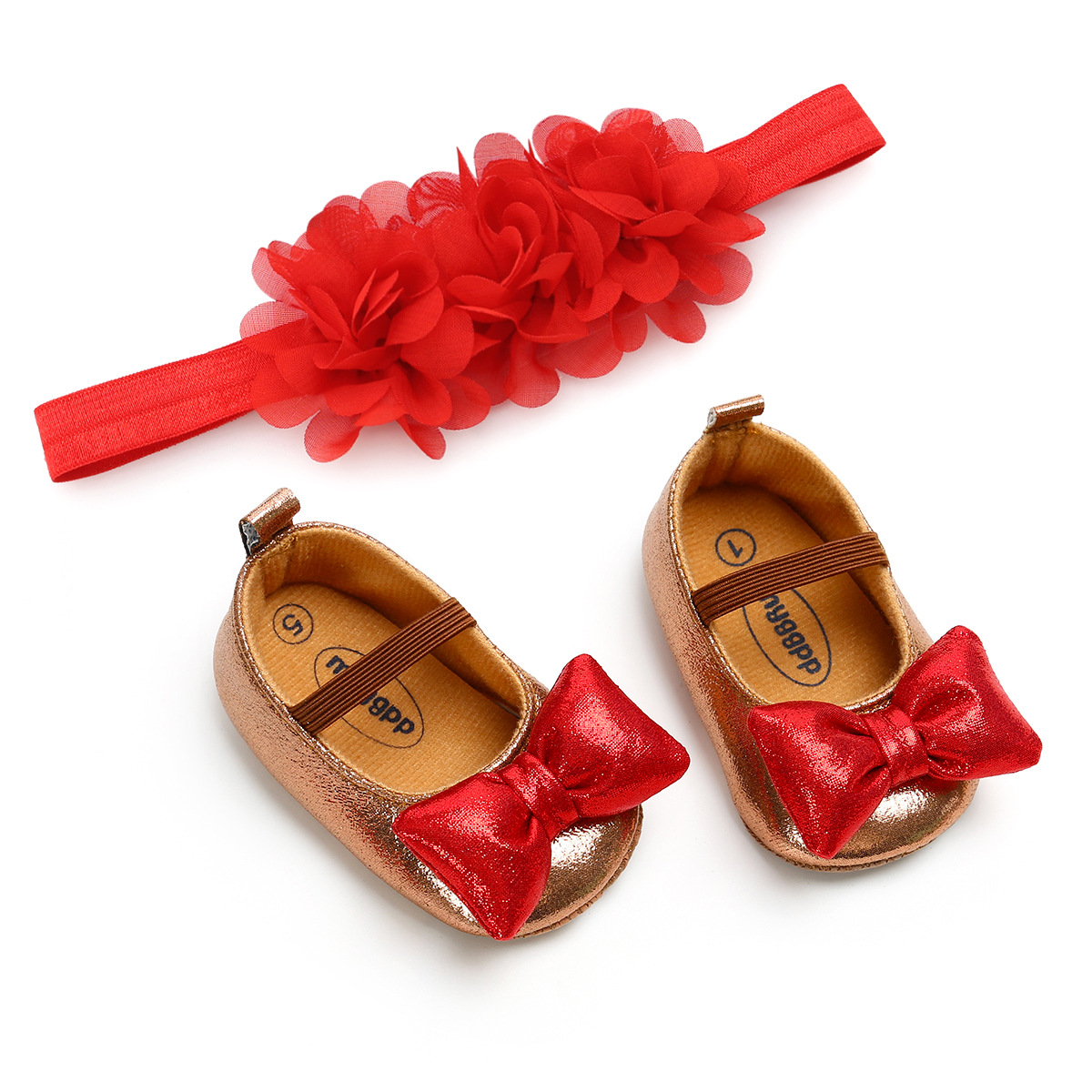 Princess Shoes+Headband 2PCS Simple Design Nice Pure Pink Red White Shoes Prewalker for Baby Infant Girls
