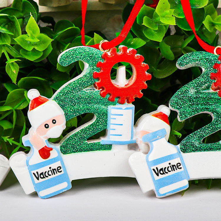 2021 Mini Small Resin Christmas Ornaments Santa Facemask Vaccine Virus Syringe Resin Christmas Decoration