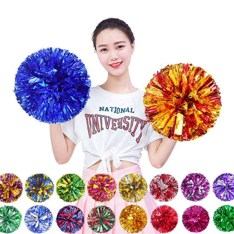 Cheerleader Cheering Items Cheerleader Pompom Dance Props Pom Pom Pink Bag Silver Gold Red Metallic Blue China Packing Piece PET