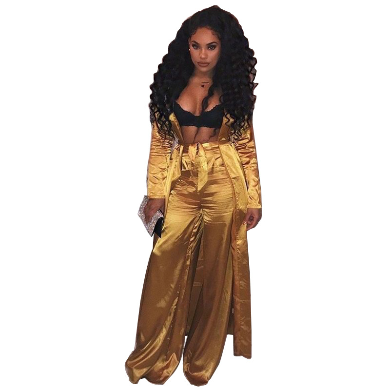 Fashion of autumn winter new style is recreational sport suit female euramerican imitate silk broad leg pants two sets