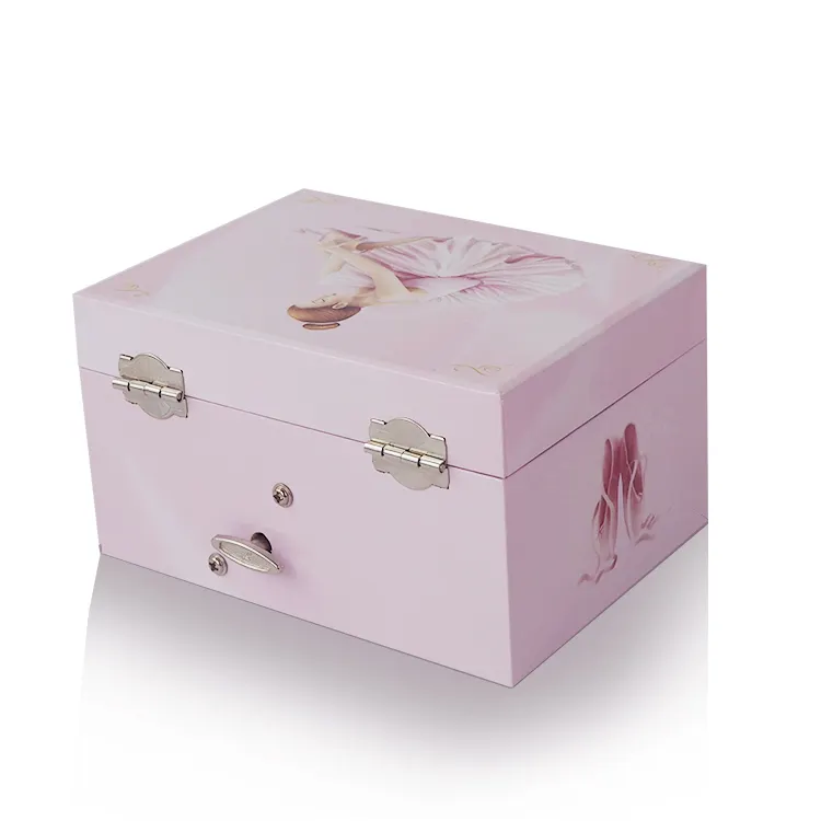 custom nice little girls pink handmade musical jewellery dancing ballerina jewelry box
