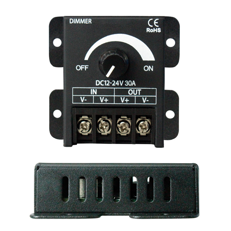 DC12-24V 1CH, черный металлический корпус, вращающийся контроллер регулировки яркости 30 А, 360 Вт, вращающийся регулятор яркости для одноцветной светодиодной ленты