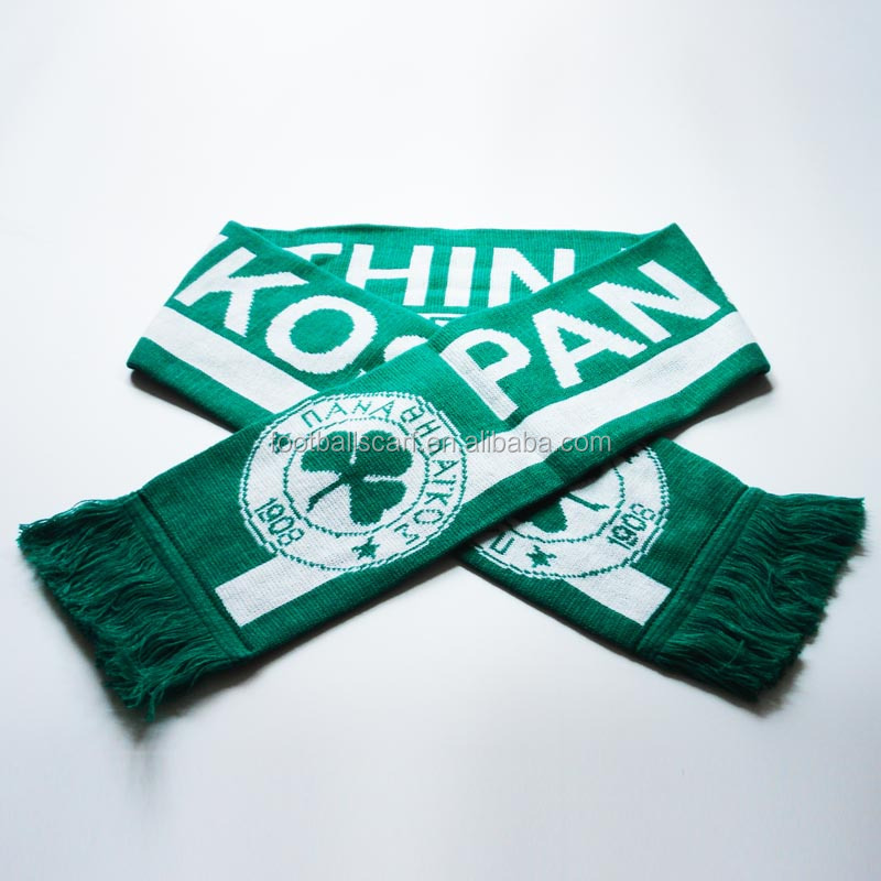 Panathinaikos дизайн 100% акриловый двусторонний трикотажный жаккардовый футбольный шарф