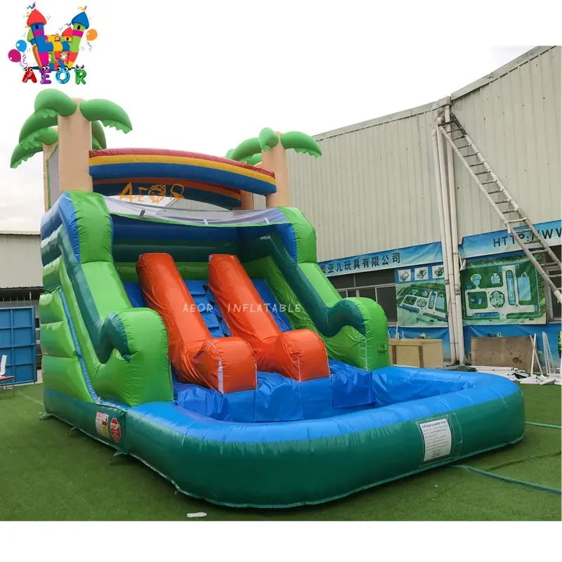 21ft Double Lane Wild Waves Waterslide Jungle Slides Inflatable Screamer Water Slide with Pool