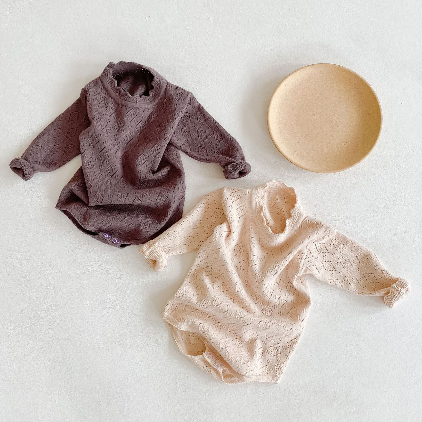 Y-F baby boys infant toddler knitted cotton one piece short sweater sleep smocked romper clothes jumpsuit set