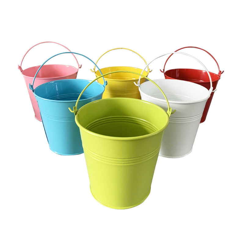 Wholesale Easter Gift Bucket Small Colored Metal Bucket with Handle Colorful Zinc Metal Pail
