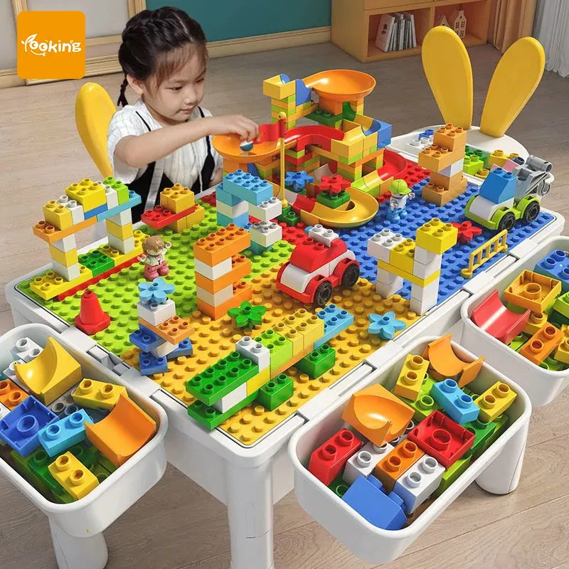 New Children's Building Block Table Compatible Large Particles Toys Educational Baby Multifunctional Learning Table And Chairs