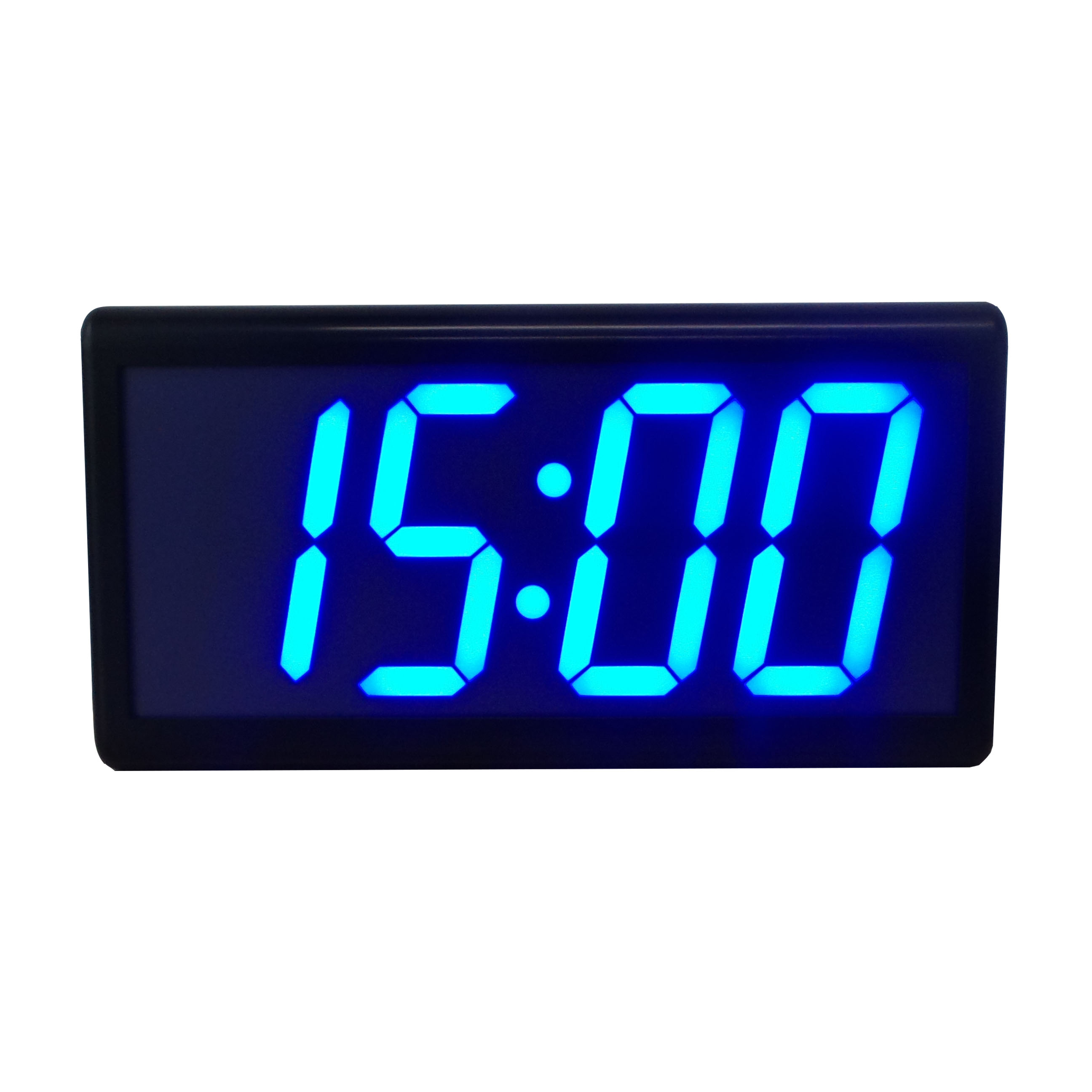 Blue 4" LED 4-Digits NTP PoE Network Clock, Black Case, Single Sided