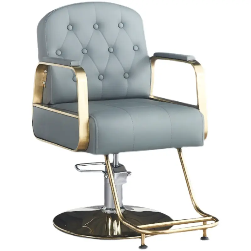 Cheap fashion styling modern furniture leather gold silver metal stainless steel hair beauty salon recliner barber shop chairs
